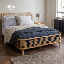 Nordic rattan art furniture rattan double bed B & B hotel apartment creative bed simple resort style