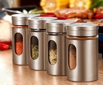Stainless steel seasoning jar barbecue sprinkling bottle salt pepper glass seasoning bottle household kitchen supplies