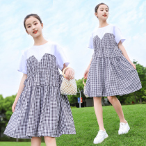 Girls dress loose summer 2021 new foreign style Korean version 15-year-old girl summer plaid skirt 12