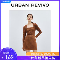 UR2021 autumn new youth womens vintage square collar polo point X-shaped treasure dress YL01R7EN2002