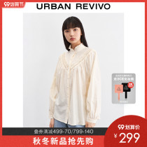 UR2021 autumn new womens retro style stand collar pleated cotton thin loose shirt WL34S2BN2000