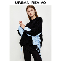 UR2022 Spring New Products Womens Fashion Trends Splicing Creatine Sleeves Hair Sweater Knit T-shirt WV02S9BX2000