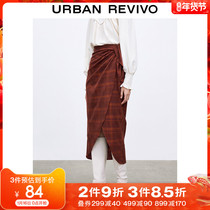UR2021 new autumn winter womens vintage temperament corduroy Plaid strap long skirt WL42S5BE2000