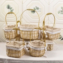 Iron art cloth lining basket of rattan choreograpes with small baskets of picnics hand woven frame basket with bamboo woven frame