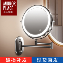 Bathroom cosmetic mirror led non-hole wall hanging foldable with light mirror hotel bathroom telescopic double-sided wall mirror
