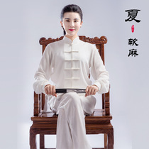 Summer Taiji clothing soft cotton linen men and women Chinese style martial arts practice clothing Chen Ying short sleeve Taijiquan clothing