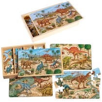 Early education dinosaur wooden puzzle Childrens puzzle force toy wooden box set 24 pieces Animal engineering fire marine