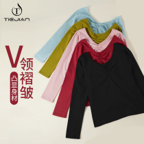 Dance body training costume female autumn and winter long sleeve Chinese dance classical V collar practice new shirt teacher class