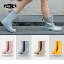 UNICARE Rain Shoes Women Fashion style outwear European and American middle cylinder rain boots Water shoes Waterproof Non-slip Rubber Shoes Cover Shoes New