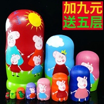 10 Floors Russian Jacket Toys Small Pig Cartoon Pure Hand Painted Pattern Wooden Childrens Holiday Gifts Tourist Souvenirs