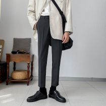 Casual suit pants mens straight tube drop feel small trousers mens Korean version of the trend Joker slim feet trousers mens elastic waist