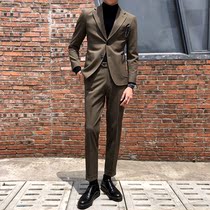  Mens suit suit 2021 autumn new temperament solid color suit mens suit slim Korean casual two-piece suit