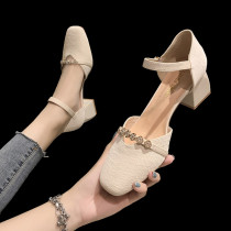 Matching dresses Single shoe woman 2022 Summer new 100 hitch style square head crude heel temperament with fashion sandals