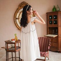 Sweet and fairy pajamas spring and summer suspenders cotton nightgown thin loose loose thin princess style home clothes