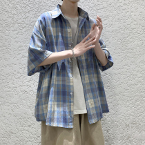 Summer short-sleeved shirt Mens Hong Kong style loose tide brand half-sleeve shirt Wild trend casual college style jacket