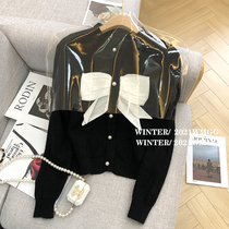 Small fragrant wind sweater cardigan coat women loose wear Bow Knot Waist temperament thin Joker short sweater