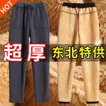 Extra thick lamb fleece one plus velvet leggings northeast super thick winter warm cotton pants large size middle-aged mother pants