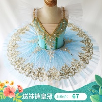 New childrens blue ballet skirt Swan Lake sling TUTU dress Little Swan dance performance costume