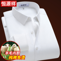Hengyuanxiang cotton shirt long sleeve business tooling autumn and winter stripes non-iron cotton white warm plus velvet shirt men