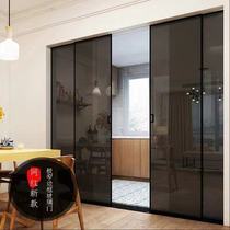 Customized black sound Net Red sliding door extremely narrow side titanium magnesium alloy kitchen living room balcony glass door partition push pull