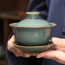 Brother kiln Sansai Gaiwan Single high-end Kung Fu tea set ice crack Chinese large household tea bowl non-hot teacup