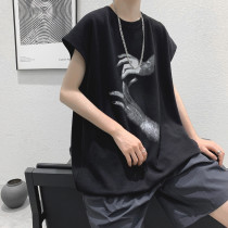 Printed Vest Mens Summer Thin design Sensation Niche Fitness Kan Shoulders Blouse Blouse Cross Bar Sleeveless T-Shirt