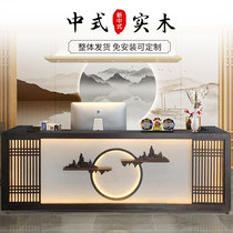 New Chinese Collection Silver Desk Retro Solid Wood Bar Terrace Foot Bath Tea Building Cosmetic Health Preservation Hall Reception Desk Restaurant Hotel Front Desk