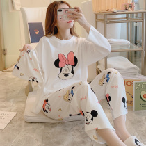Cartoon cloth bag pajamas women spring and autumn cotton Korean version of loose long sleeve home clothing set summer and autumn winter can be worn outside