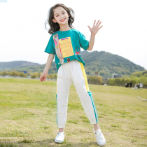 Girls online red summer dress suit 2022 new foreign air CUHK child Korean version of little girl fashion children two sets of damp