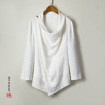 Chinese style cotton hemp Hanfu mens clothing loose retro style Jushi clothes cloak jacket Zen tea suit