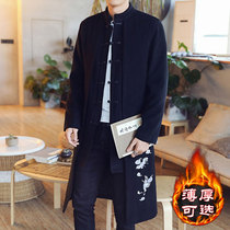 Autumn and winter National style long shirt Chinese Robe Robe Republic of China big coat coat youth Tang suit Chinese style mens tide