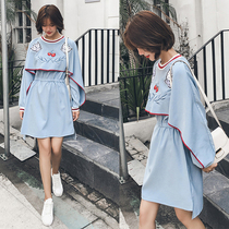 Large size womens early autumn retro embroidery texture chic design dress fat mm waist a word slim skirt