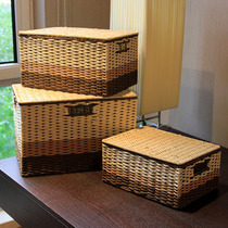 Desktop pastoral storage box with lid box sundries storage box paper rattan snacks toy clothing finishing basket