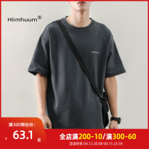 Four pins 300g Heavy pounds American t-shirt man short sleeve pure color white 100 lap collar thick solid undershirt male and female