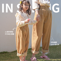 Shi pea mother and daughter outfit 2021 new trendy corduroy pants childrens spring casual high waist western style parent-child outfit