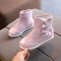 Autumn and winter girls Hanfu shoes old Beijing cloth shoes children embroidered shoes short boots Chinese style dance performance shoes