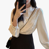 2021 new womens early autumn chic design sense niche chiffon French top early autumn fashion long sleeve shirt