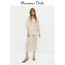 Massimo Duti Womens Dress 2022 Spring Summer New Pint Light Brown Sashimi Type V Collar Hollowed-out Loose Needle Weaselwear 05682607710