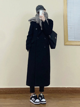 Black big coat of fur coats women mid length 2023 Winter new little sub casual over knee Herbenwind Korean version