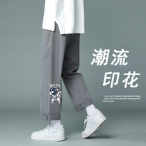 Straight Pants Mens Summer Thin Loose Print Casual Pants Spring and Autumn Trends Big Joker Student ankle-length pants
