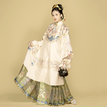 Nanyaji dumb Ruilong original female imitation makeup flower stand-up collar oblique lapel long coat six-meter horse-faced skirt Ming Hanfu