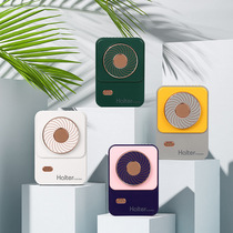 Small fan portable student cute hanging neck cartoon handheld green small yellow human usb rechargeable customized gift