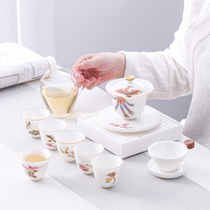 Light luxury lamb jade porcelain tea set household Tea Kung Fu products pot tea cup high white porcelain cover Bowl gift box set