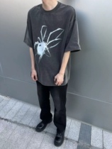 Pokers spot Spider slogan half sleeved American niche wash to make old cleanfit short sleeve t-shirt
