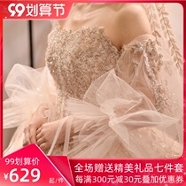 Main wedding dress 2021 New tailing temperament Bride wedding luxury Forest heavy industry super fairy dream Starry Sky French light