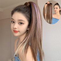 Wig ponytail strap-on long hair Velcro low ponytail gradient highlight straight hair braid baby with the same style