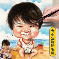 Fetal hair painting Cow baby handmade custom fetal hair souvenir 100 days newborn baby fetal hair preservation diy self-made