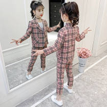 Girl Suit 2021 New style Spring and Autumn Childrens Small Suit Two-piece net Red Big Boy 12-year-old girl
