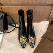 Super value super high pointed elastic boots female retro old metal accessories high heel leather thin boots