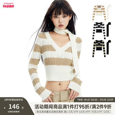 taobao agent Retro knitted sweater, fitted scarf, short jacket, American style, V-neckline, long sleeve